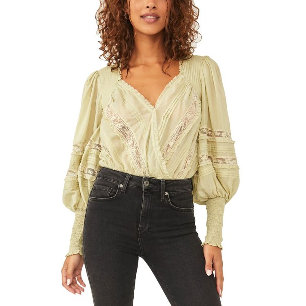 Free People The Eloise Smocked Bodysuit In Sage Mint L
